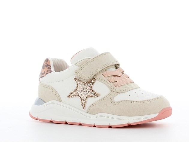 Sneakers fete crem cu steluta glitter