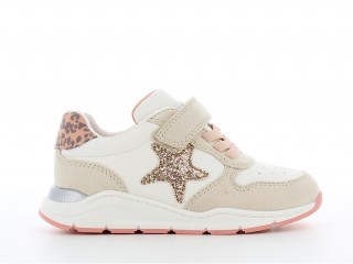 Sneakers fete crem cu steluta glitter