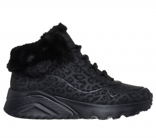 SKECHERS - GHETE NEGRE IMPRIMEU LEOPARD CU BLANITA EXTERIOR