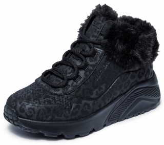 SKECHERS - GHETE NEGRE IMPRIMEU LEOPARD CU BLANITA EXTERIOR