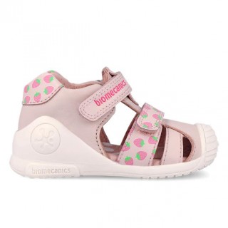 Biomecanics Sandale roz cu imprimeu capsuni bareta reglabila